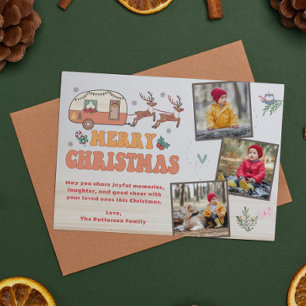 Camping Frohe Weihnachtsfoto Collage Rentier Feiertagskarte