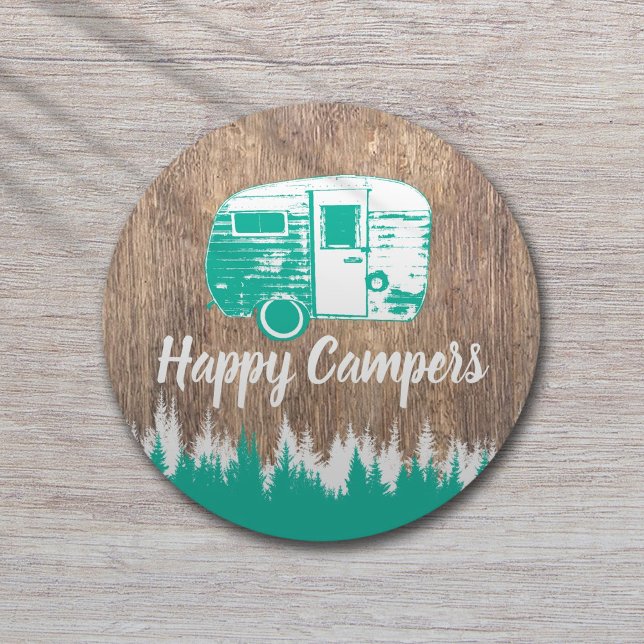 Camping Fun Happy Campers Rustikaler Wald Runder Pappuntersetzer (Von Creator hochgeladen)