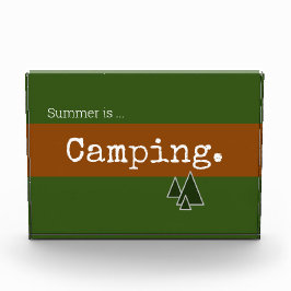 CAMPING Fun Retro Forest Green Brown Streifen Fotoblock