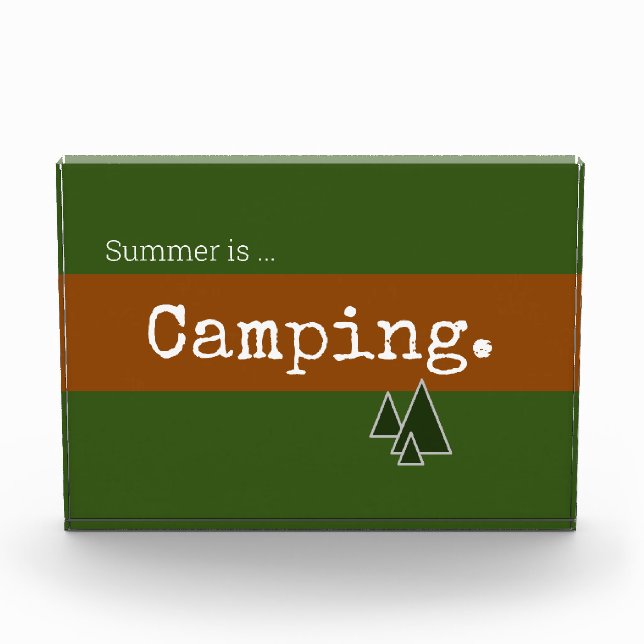 CAMPING Fun Retro Forest Green Brown Streifen Fotoblock (Vorderseite)