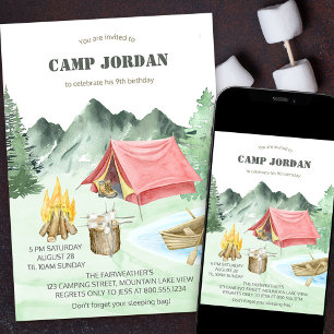 Camping-Geburtstags-Abenteuer für Jungen Einladung