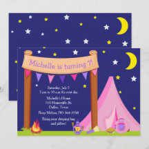 Camping Geburtstagsparty Sleepover Rosa und Lila