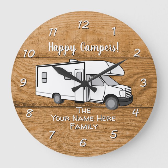 Camping Generic Class C Holzdesign Large Clock Große Wanduhr (Vorderseite)