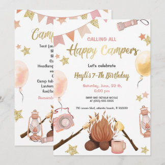 Camping Girl Birthday Bonfire Einladung