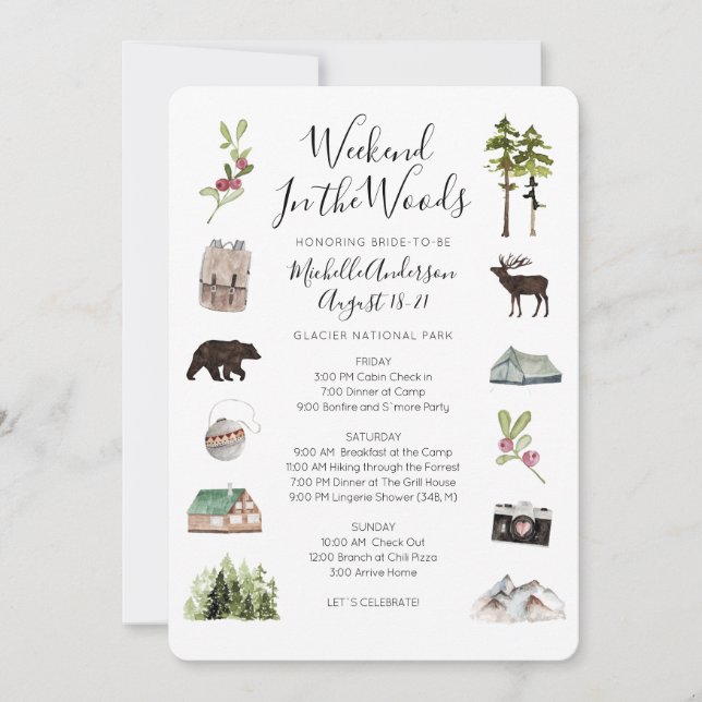 Camping Glamping Bachelorette Wochenende I Einladung (Vorderseite)
