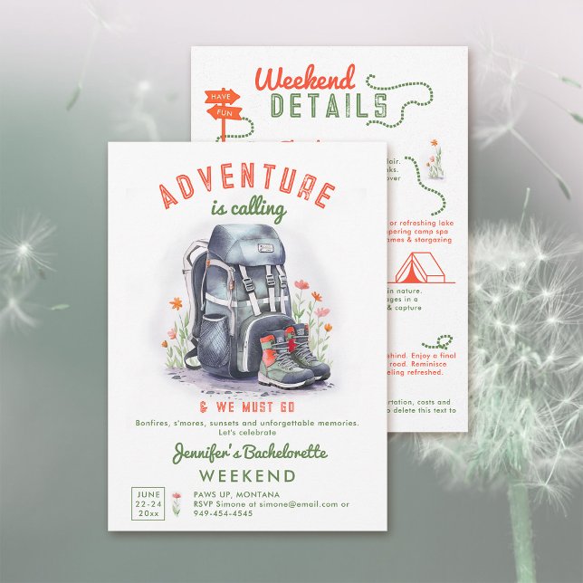 Camping Glamping Wildblumen Junggeselinnen-Abschie Einladung (camp bachelorette invitation camping glamping weekend wildflowers adventure calling)