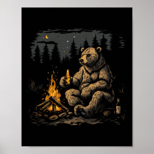 Camping Grizzlybär Trinkt Bier Wandern Natur O Poster