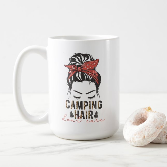 Camping Hair kümmert sich nicht Kaffeetasse (Mit Donut)