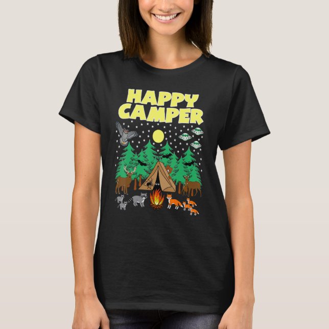 Camping Happy Camper Camping mit Critters Tiere T-Shirt (Vorderseite)