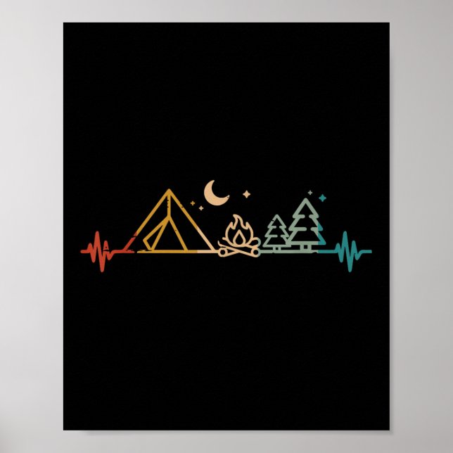 Camping Herzschlag Zelt Lagerfeuer Bäume Camper Mä Poster (Vorne)