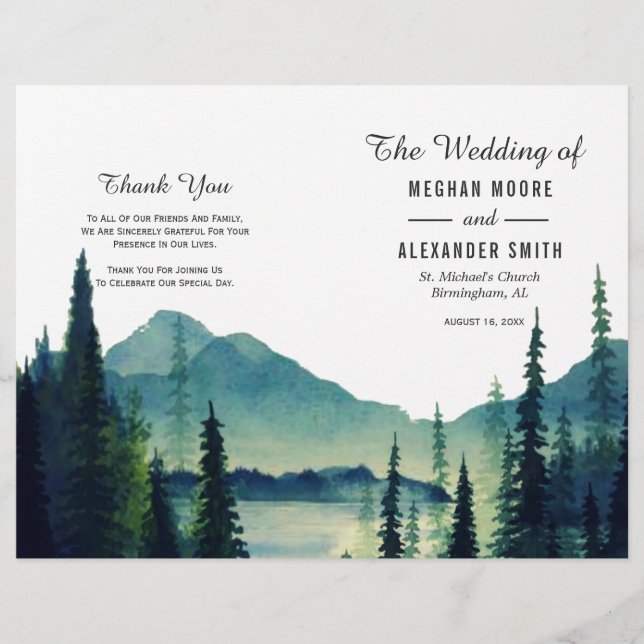 Camping Hochzeit gefaltetes Hochzeitsprogramm (Vorderseite)
