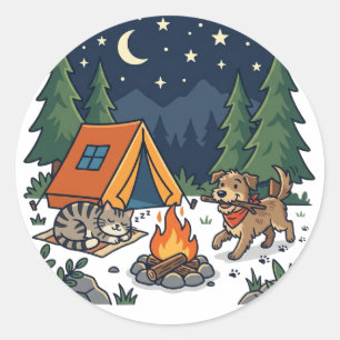 Camping-Hund-und-Katze-Abenteuer Runder Aufkleber
