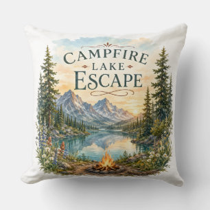 Camping im Campfire Lake Escape Mountain Wildernes Kissen