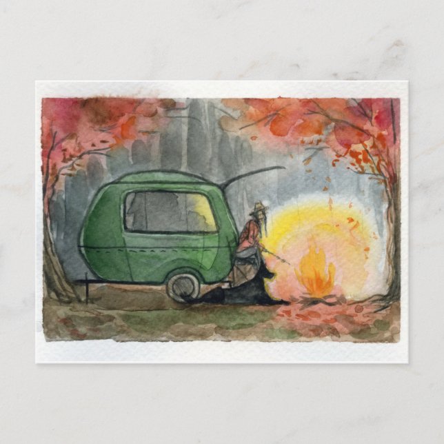 Camping im Wald. Postkarte (Vorderseite)