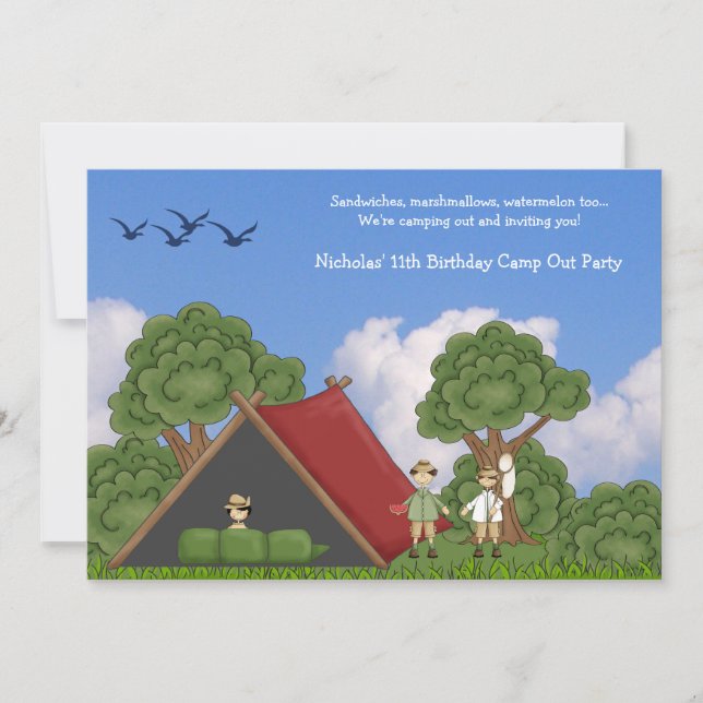 Camping in der Holzeinladung Einladung (Vorderseite)