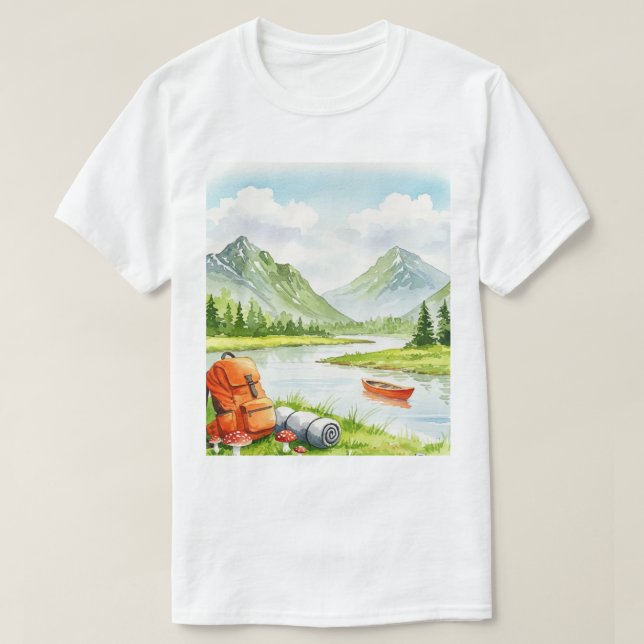 Camping in der Nähe eines Flusses T-Shirt (Design vorne)