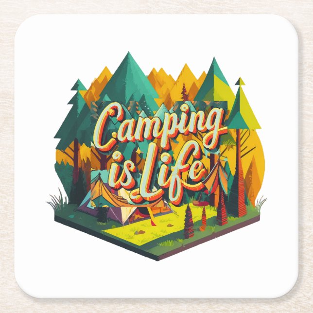 Camping ist das Leben Rechteckiger Pappuntersetzer (Vorderseite)