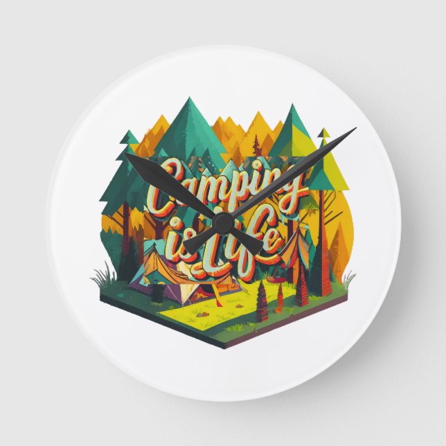 Camping ist das Leben Runde Wanduhr (Vorderseite)