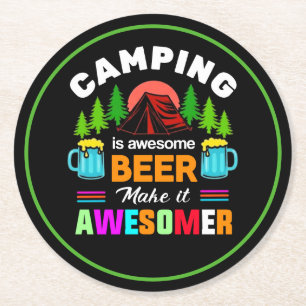 Camping ist großartiges Bier, macht es noch großar Runder Pappuntersetzer