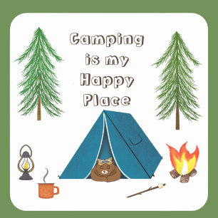 Camping ist mein glücklicher Ort Bär Quadratischer Aufkleber