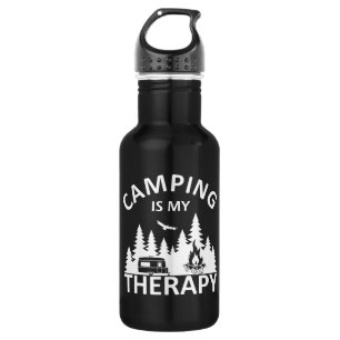 Camping ist meine Therapie lustiger Camper-Slogan Edelstahlflasche