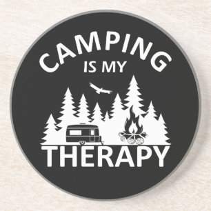 Camping ist meine Therapie lustiger Camper-Slogan Getränkeuntersetzer
