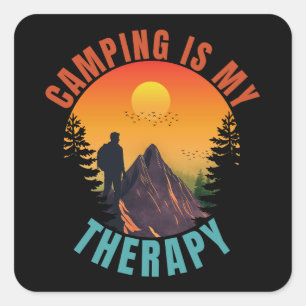 Camping ist meine Therapie Outdoor-Urlaub Geschenk Quadratischer Aufkleber