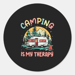 Camping ist Therapie Lagerfeuer Sommercamp Familie Runder Aufkleber