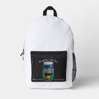 Camping ist unser Ding Zelt und Berge in einem Gla Bedruckter Rucksack