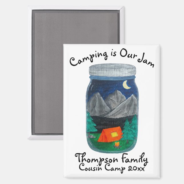 Camping ist Unser Marmorzelt und die Berge im Jar Magnet (Vorderseite/Rückseite)