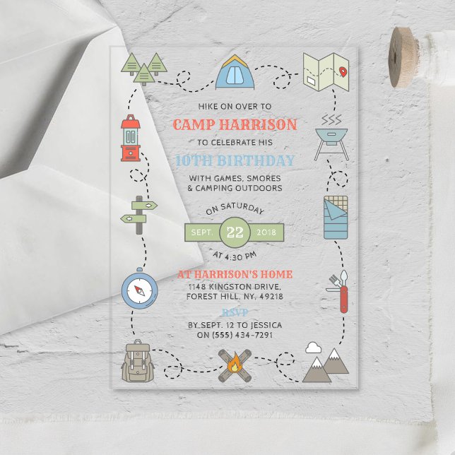 Camping jeder Geburtstagspartei Acryleinladungen (Von Creator hochgeladen)