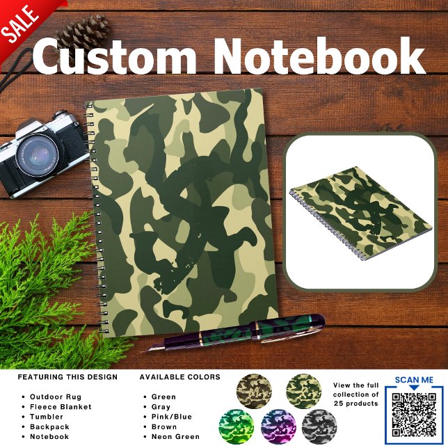 Camping Journal | ADD INITIAL Camouflage Kids Teen Notizblock (Von Creator hochgeladen)