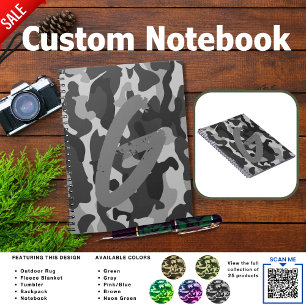Camping Journal   ADD INITIAL Camouflage Kids Teen Notizblock