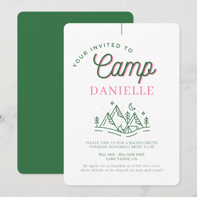 Camping-Junggeselinnen-Abschied-Benutzerdefiniert Einladung (Vorne/Hinten)