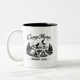 Camping-Kaffeetasse "Mehr campen, weniger Sorgen" Zweifarbige Tasse