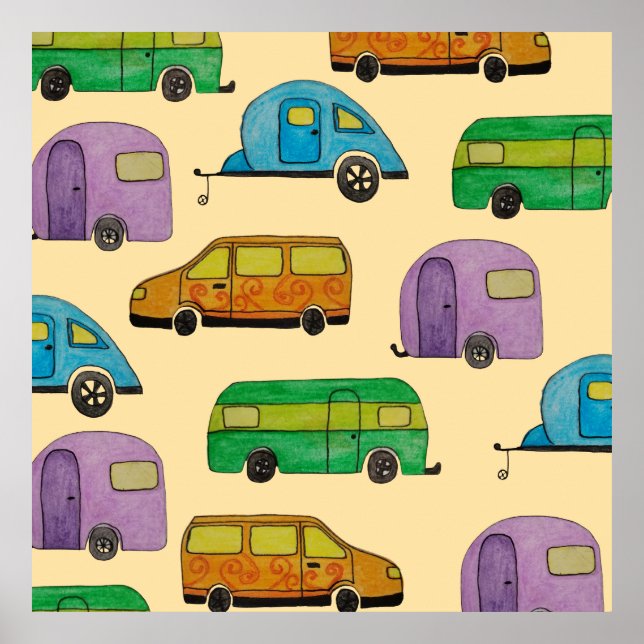 Camping-Karawanen Poster (Vorne)
