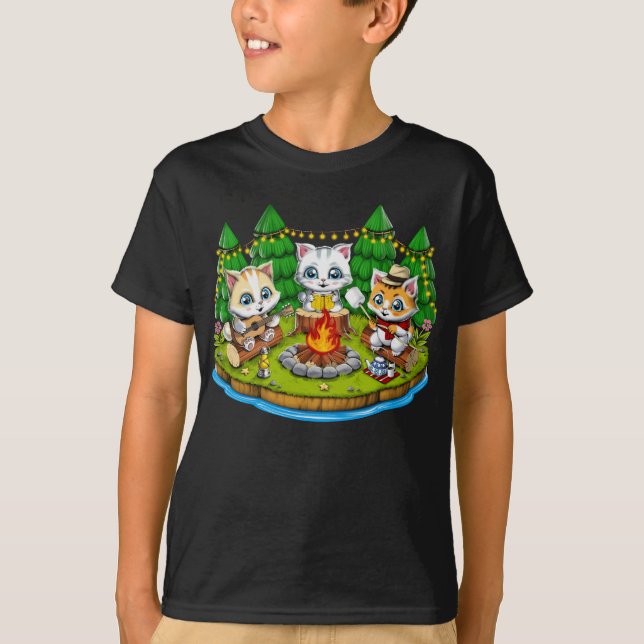 Camping Kawaii Cats T-Shirt (Vorderseite)