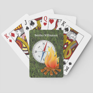 Camping Lagerfeuer und Kompass Personalisieren Spielkarten