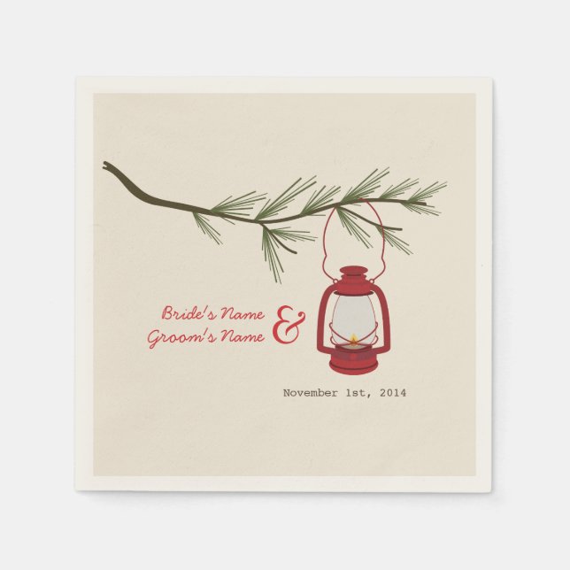 Camping Lantern + Evergreen Tree Wedding Napkins Serviette (Vorderseite)