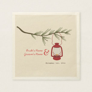 Camping Lantern + Evergreen Tree Wedding Napkins Serviette