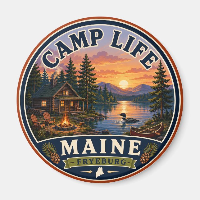 Camping-Leben Fryeburg Maine Rundmagnet Magnet (Vorne)