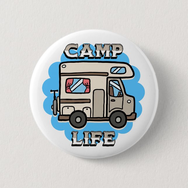 Camping-Leben | Retro-Campingwagen Button (Vorderseite)