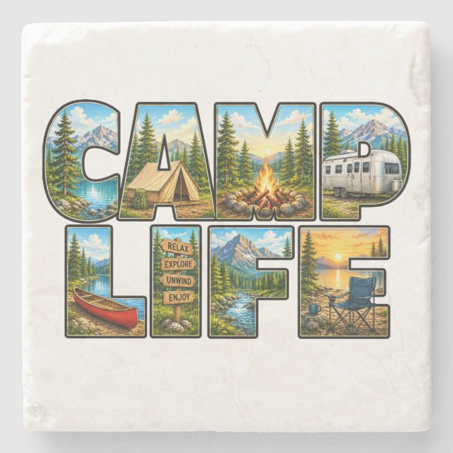 Camping-Leben-Tasse Steinuntersetzer (Vorderseite)