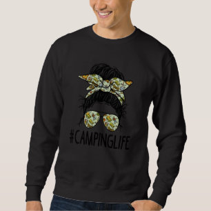 Camping Life Messy Bun Hair Mother's Day 2022 Camp Sweatshirt