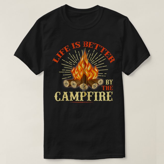 Camping Lover Retro Leben ist besser durch das Feu T-Shirt (Design vorne)