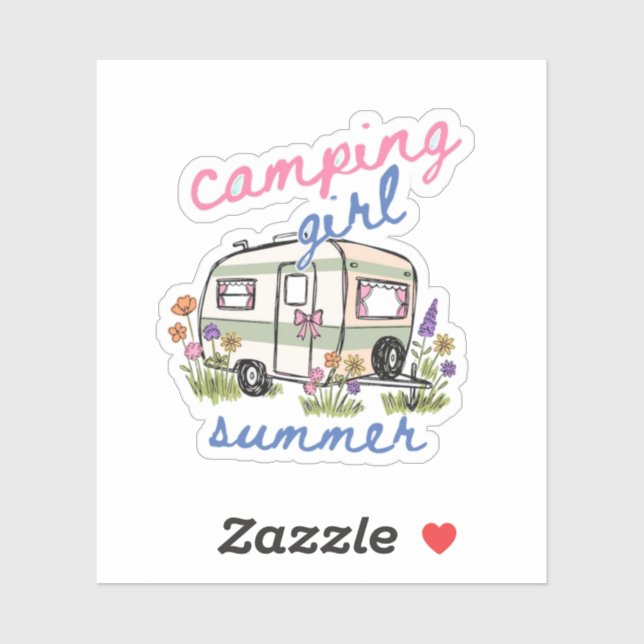 Camping Mädchen Sommer, Mädchen Camping Reise Aufkleber (Blatt)