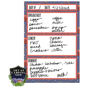 Camping-Menü-Essensplanungstool Post-it Klebezettel