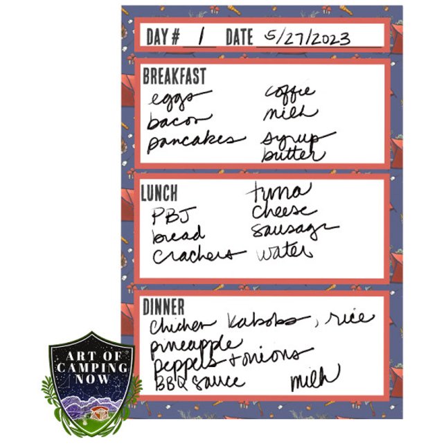 Camping-Menü-Essensplanungstool Post-it Klebezettel (Von Creator hochgeladen)