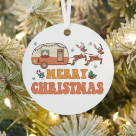 Camping Merry Christmas Reindeer Typography Ornament Aus Metall