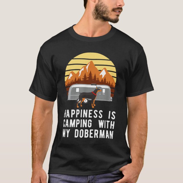 Camping mit Dobermann, Hundebesitzer Camper T-Shirt (Vorderseite)
